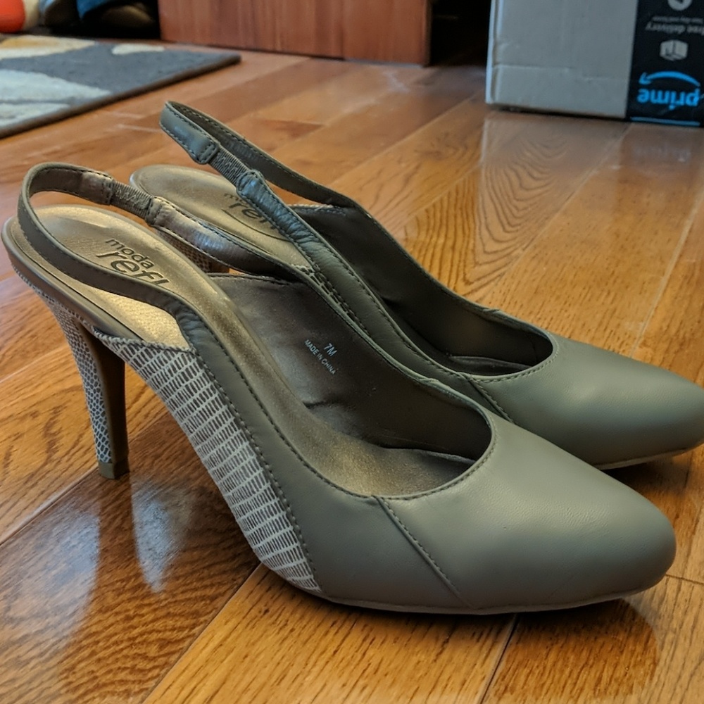 Brand new gray slingback heels w/ snakeskin accent